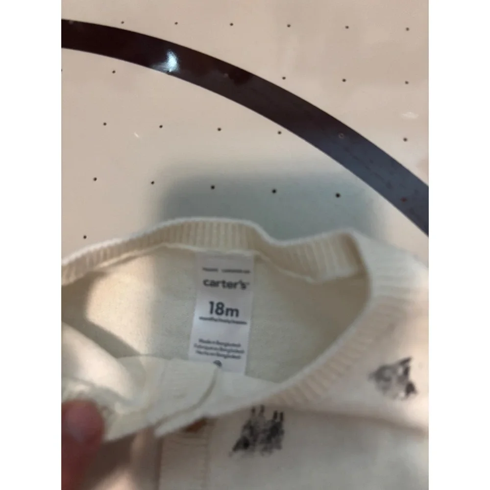 126 Carters Baby 18M Ivory Sheep Print Knit Sweater and Pants 2pc Set  NEW
